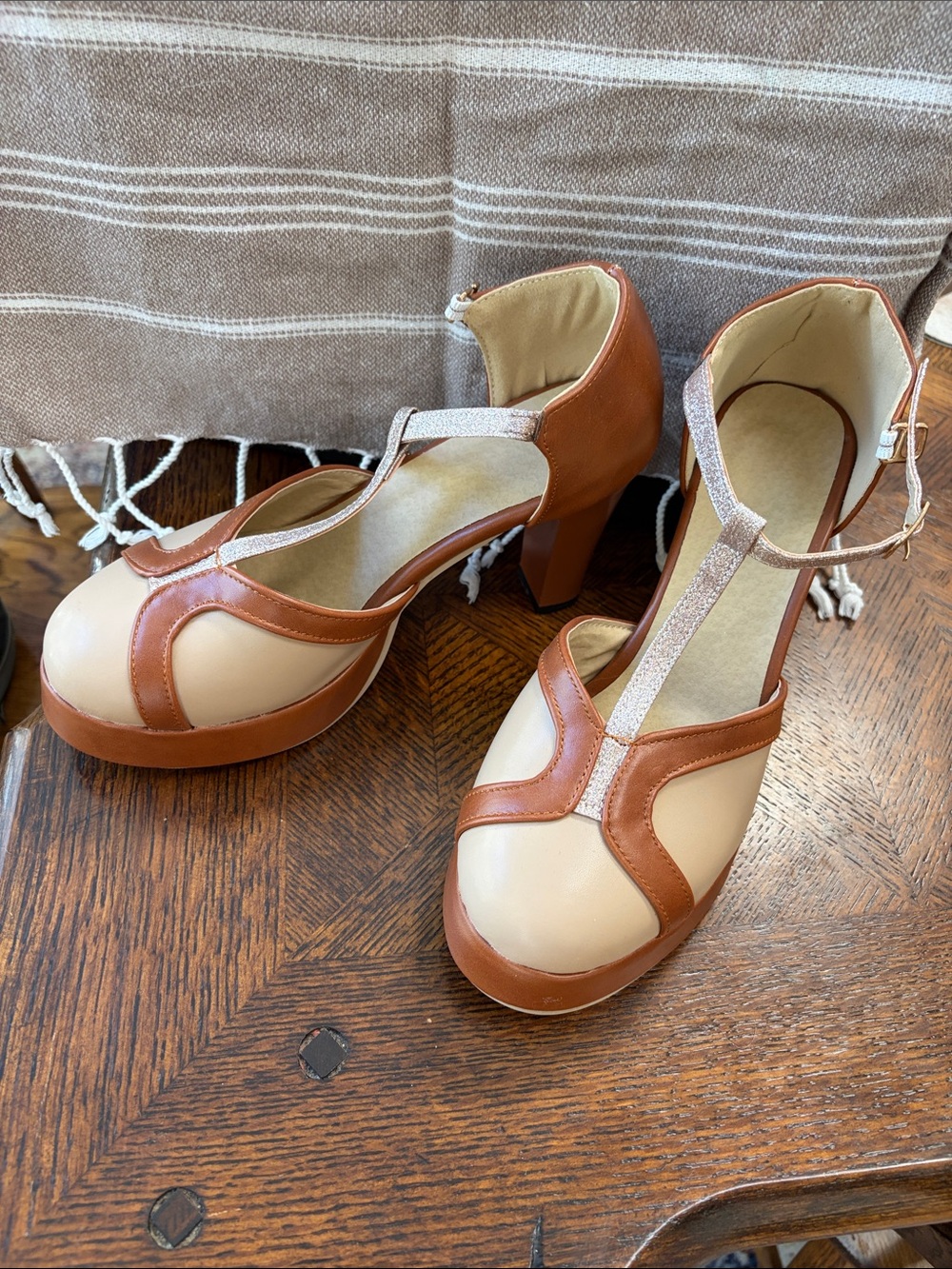 Brown T- Strap platforms SIZE 7/38 NEW-NEVER WORN